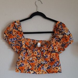 H&M Orange and Purple Floral Blouse